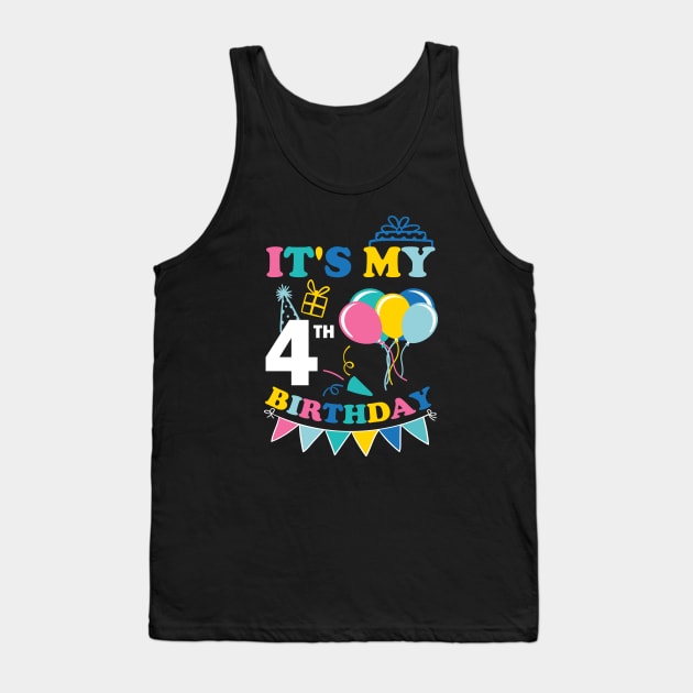 Kids It's My 4th Birthday Celebrating four years Tank Top by greatnessprint